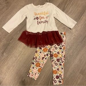 Chick Pea thankful tutu long sleeve matching floral print shirt & leggings 18M